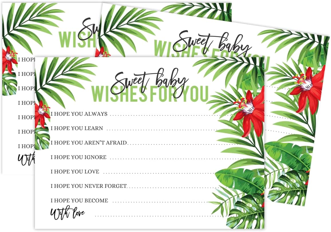 Wishes For Baby Cards For Baby Shower - Girl Baby Shower Party Collection, Tropical Leave & Flamingo Theme, Wishes For The Baby Cards, Activities Party Supplies - Pack Of 50