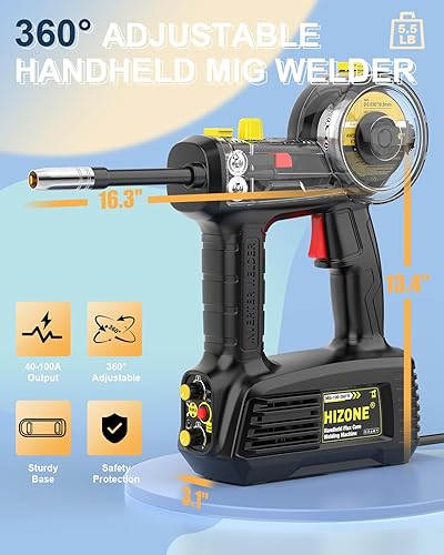 Miniatura 11 de Máquina de soldadura MIG de mano 110V, HIZONE 100A Flux Core Máquina de soldadura portátil, equipo de soldadura de alimentación de alambre inversor