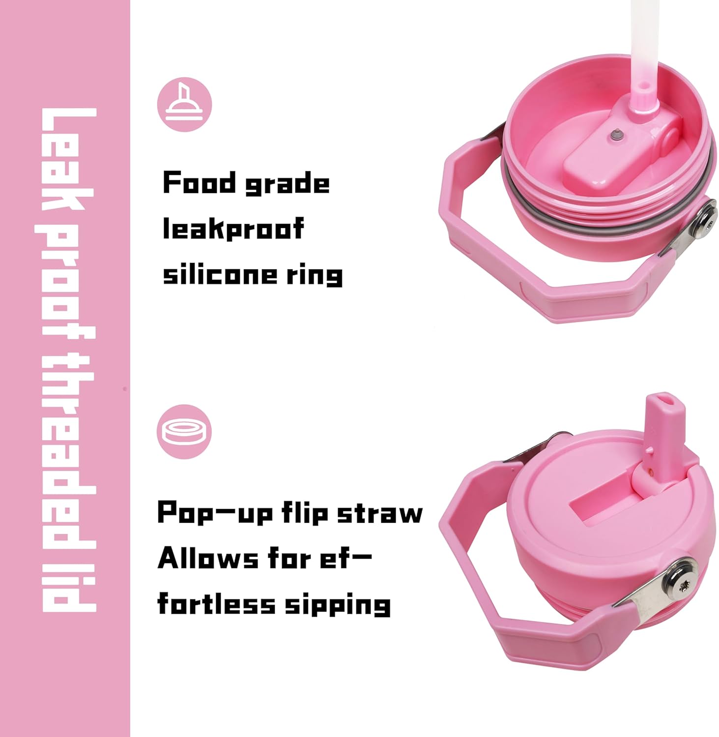 30 oz Strawberry Flip Straw Tumbler with Top Handle for Strawberry Lover Insulated Resuable Vacuum Tumbler with Flip Straw and Handle for Home Office Car Dishwasher Safe Pink Strawberry - Image 4