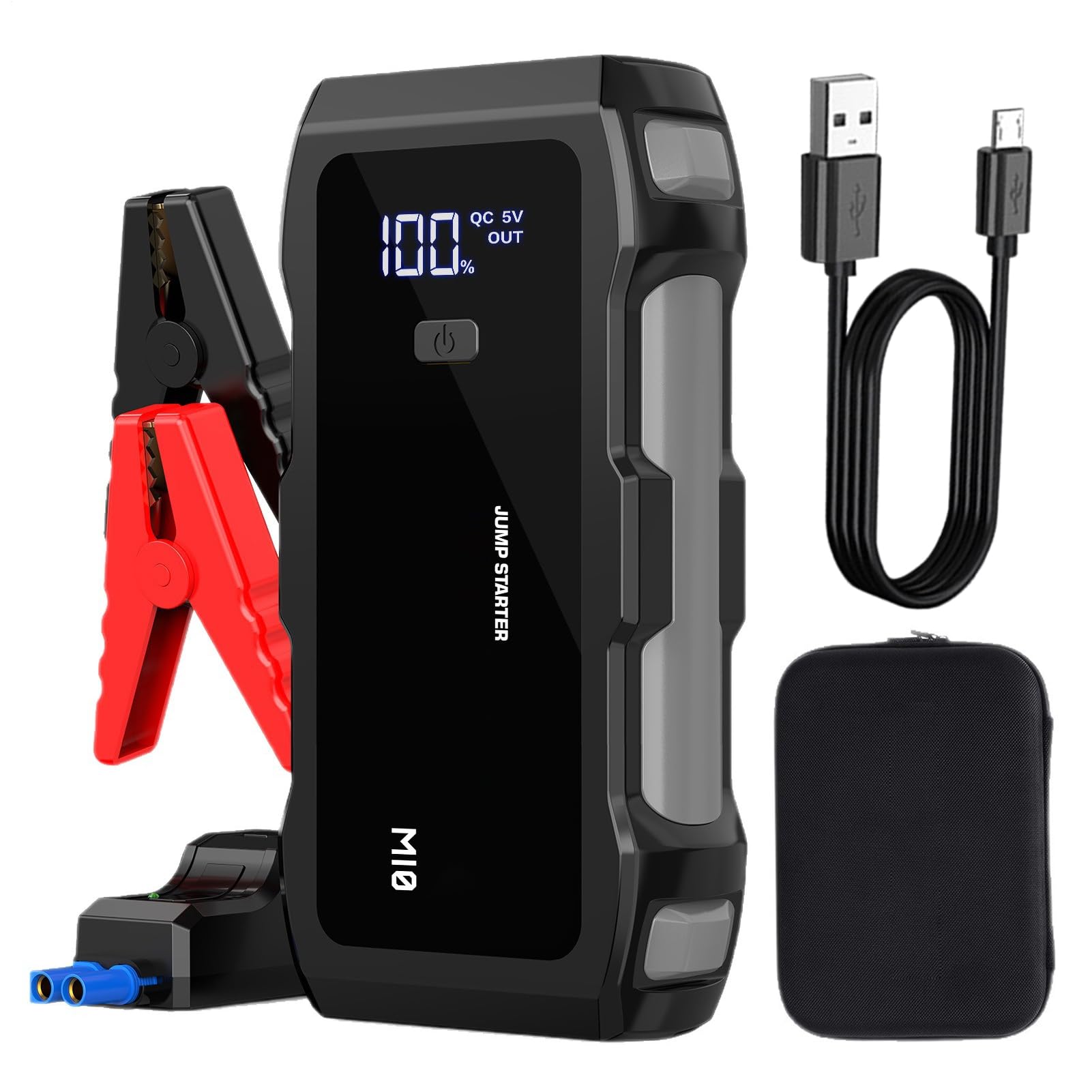 Avviatore di emergenza per batteria auto, ricarica rapida USB, illuminazione a 3 modalità, per camion, moto, barche, camper, motoslitte, trattori, SUV