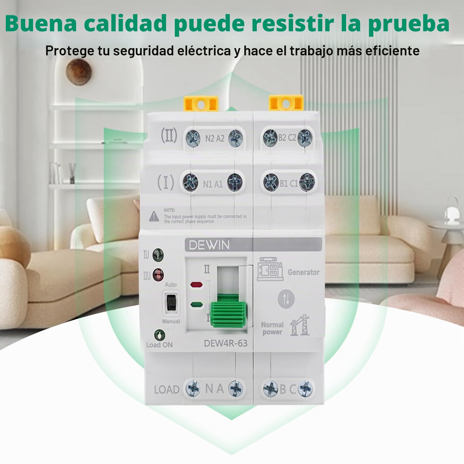 Interruptor de Transferencia Automático, ATS 4P 63A 400V Dual Power Automatic Transfer Switch Trifásico de 4 Hilos Conmutador de Transferencia Automática de Corriente de Emergencia, G2R