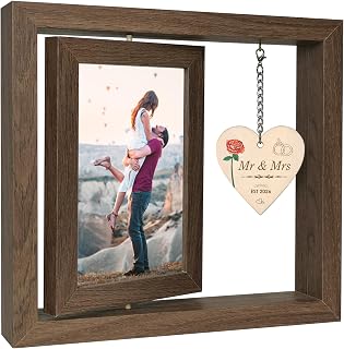 EYITUPC Rotating Mr & Mrs EST 2026 Wood Frame Wedding Bridal Shower Gift | for Bride to be Newlywed Couples, Just Married, Display 2 4x6