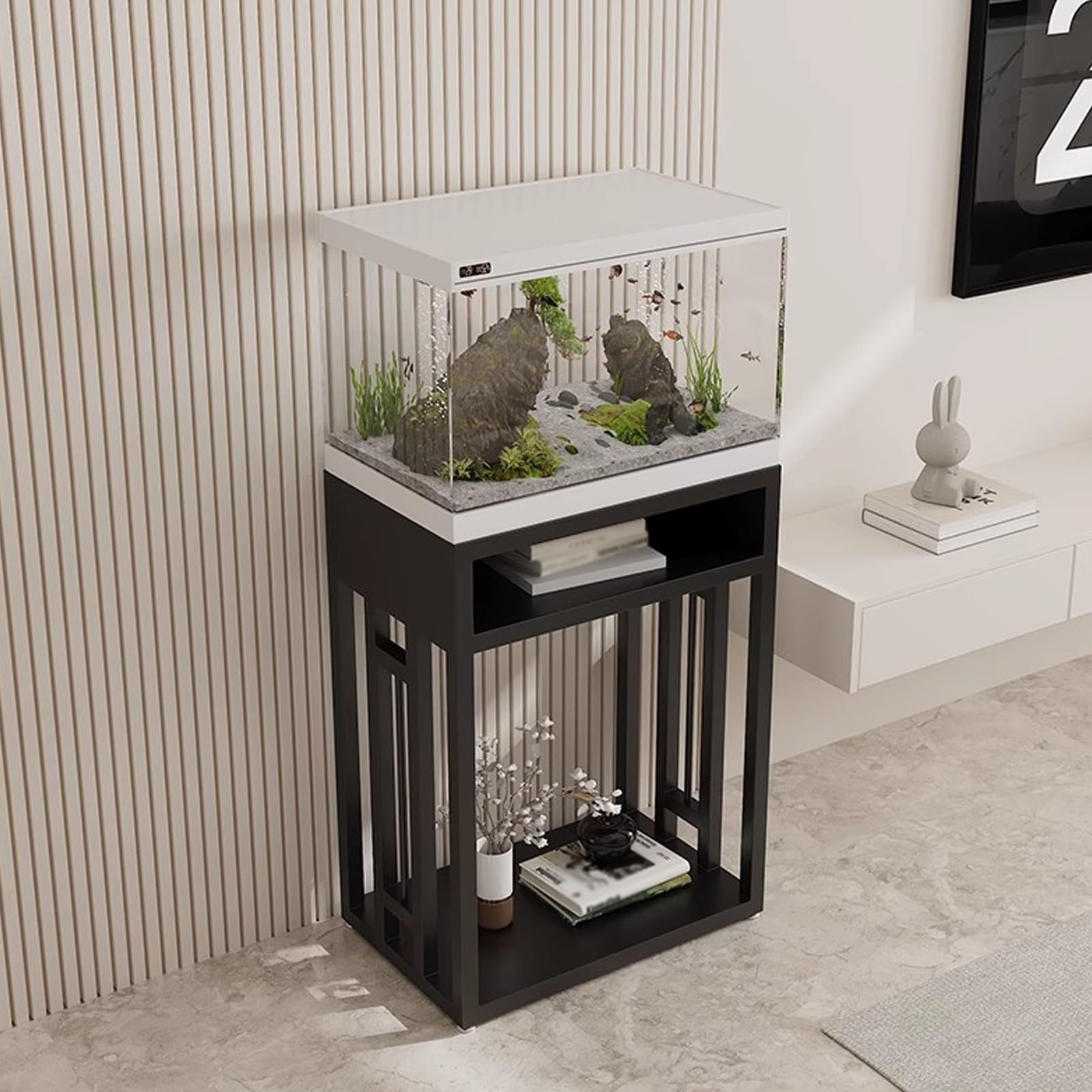 Supporto per acquario in metallo con telaio in acciaio al carbonio e design di stoccaggio, vernice da forno ad alta temperatura, adatto per casa e ufficio