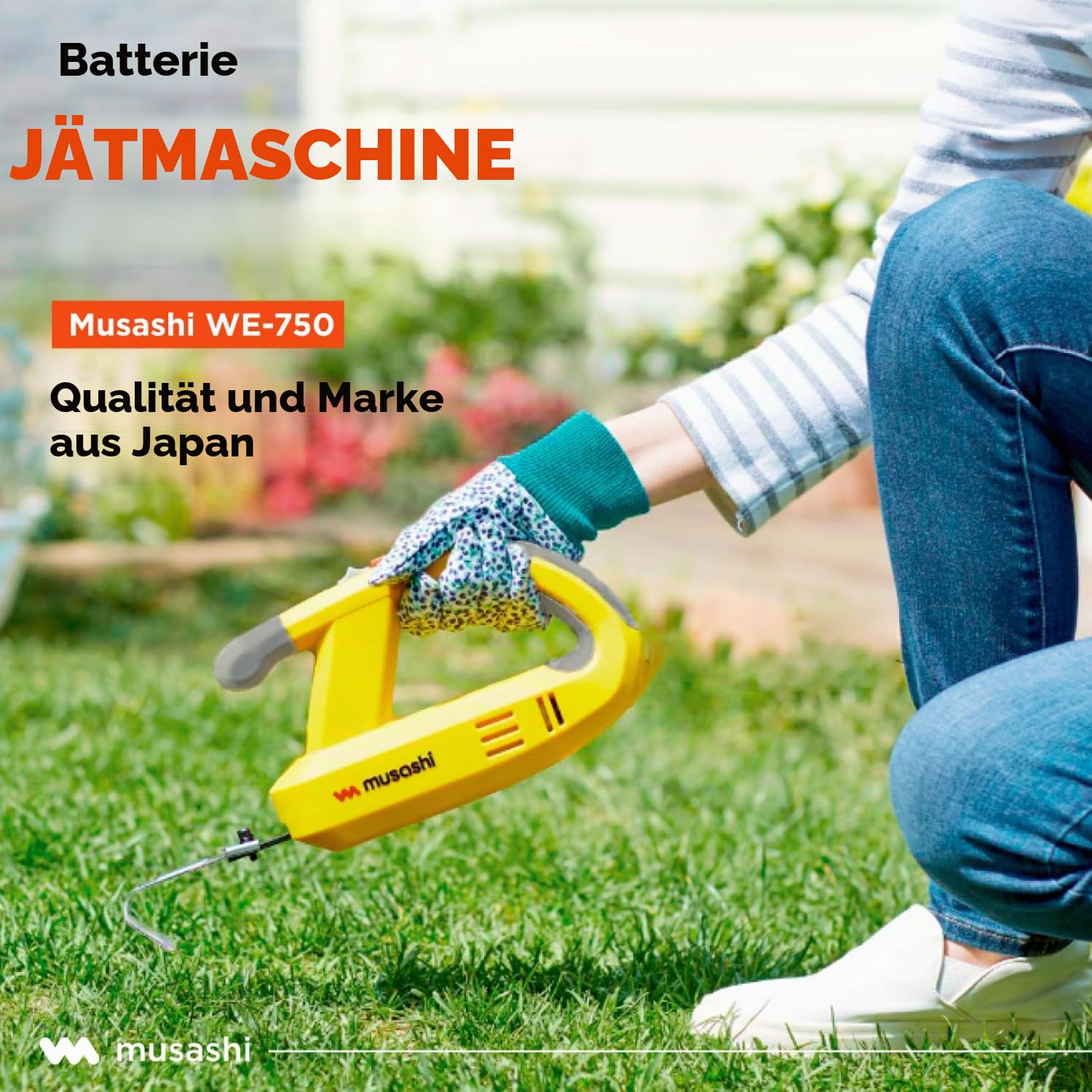 Musashi Gartenhacke Vibrierende, Unkraut jäten, Unkraut ziehen, lockern und jäten, Rasen- und Wegepflege, bis zu 30 Tage unkrautfrei (WE750-Batterie)