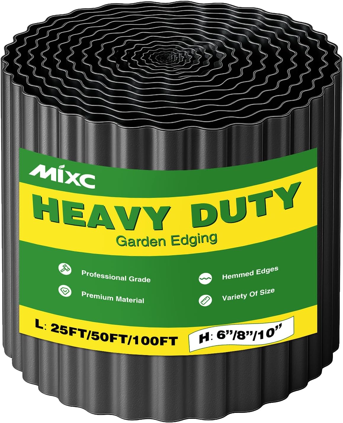 MIXC Corrugated Metal Garden Edging, Landscape Border for Lawn, Flower Bed & Paver (Black, 8 Inch  25FT)