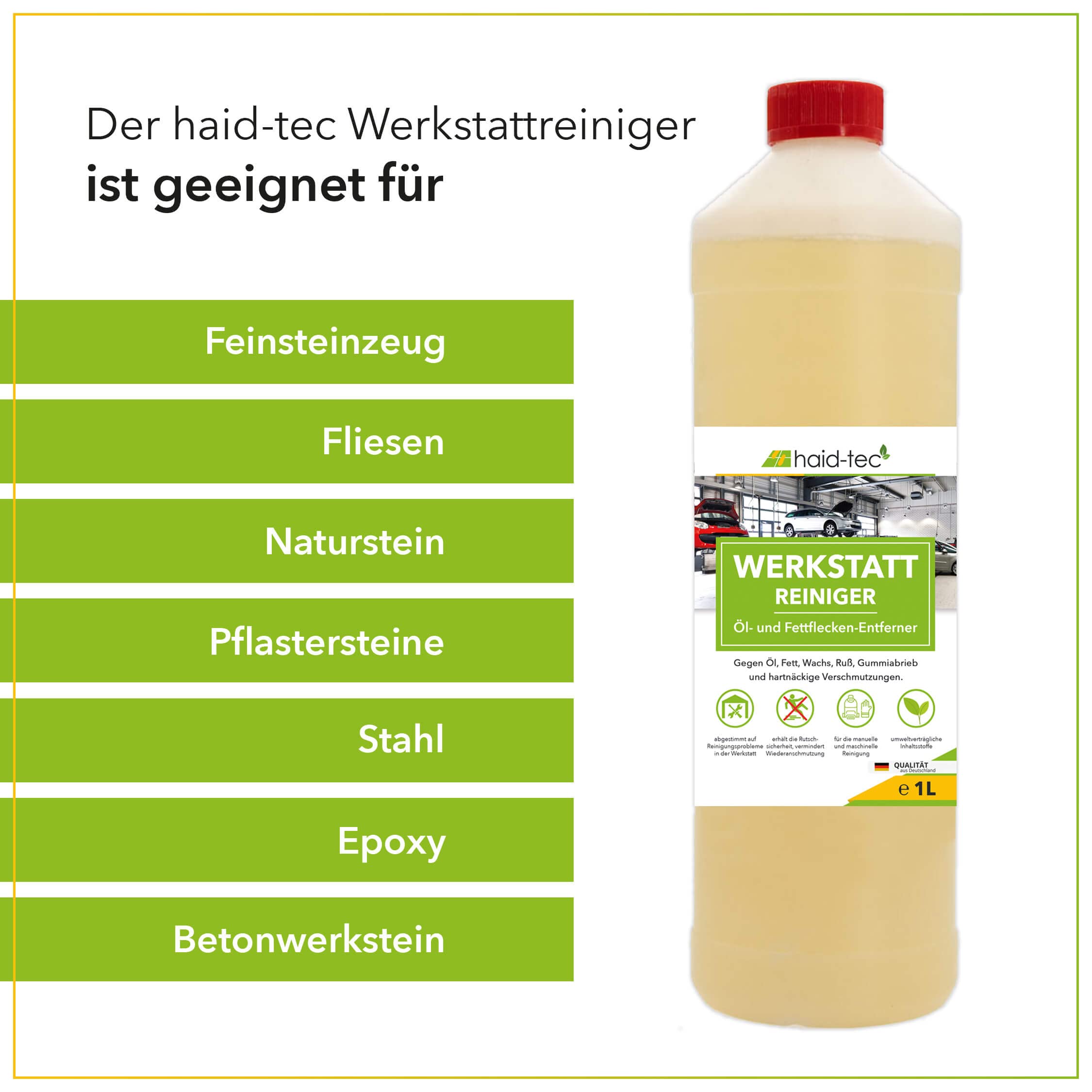 haid-tec Werkstatt Reiniger - Reinigungsmittel für Garagenboden, Werkstattboden - Ölfleckenentferner, Industriereiniger - Konzentrat - biologisch abbaubar - made in Germany (10 Liter)