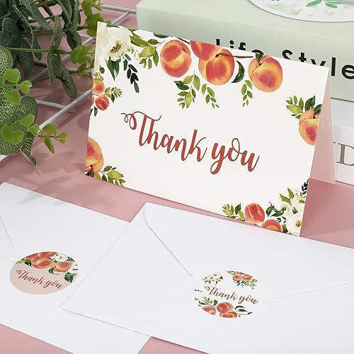 Miniatura 4 de AnyDesign Tarjetas de agradecimiento de melocotón a granel, paquete de 30 notas de agradecimiento en blanco con calcomanías de sello a juego, sobres