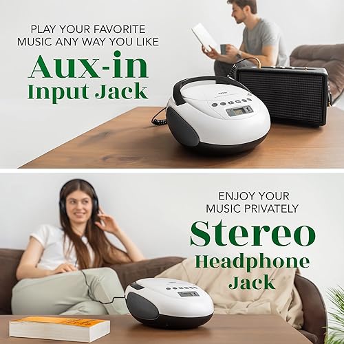Miniatura 6 de Tyler Reproductor de CD portátil Boombox con radio FM, Bluetooth y puerto USB  Sonido estéreo claro  Compatible con CD-RRW y MP3 CDs  Entrada