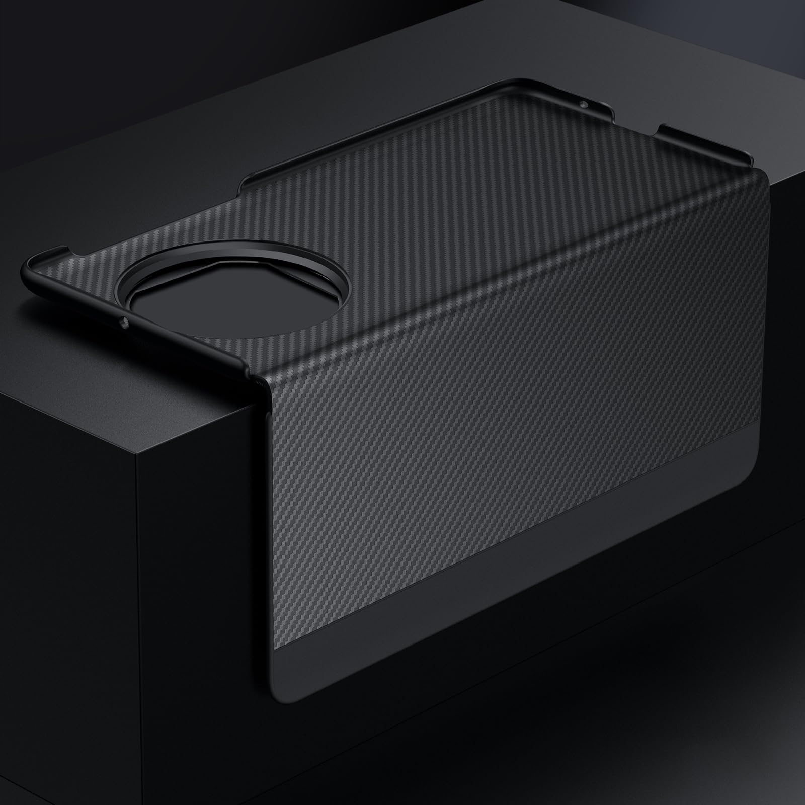 Skórzane etui do Huawei Mate X6, magnetyczne etui z teksturą włókna węglowego, funkcja widoku okna, ochrona całego korpusu, etui biznesowe, czarne, Mate X6