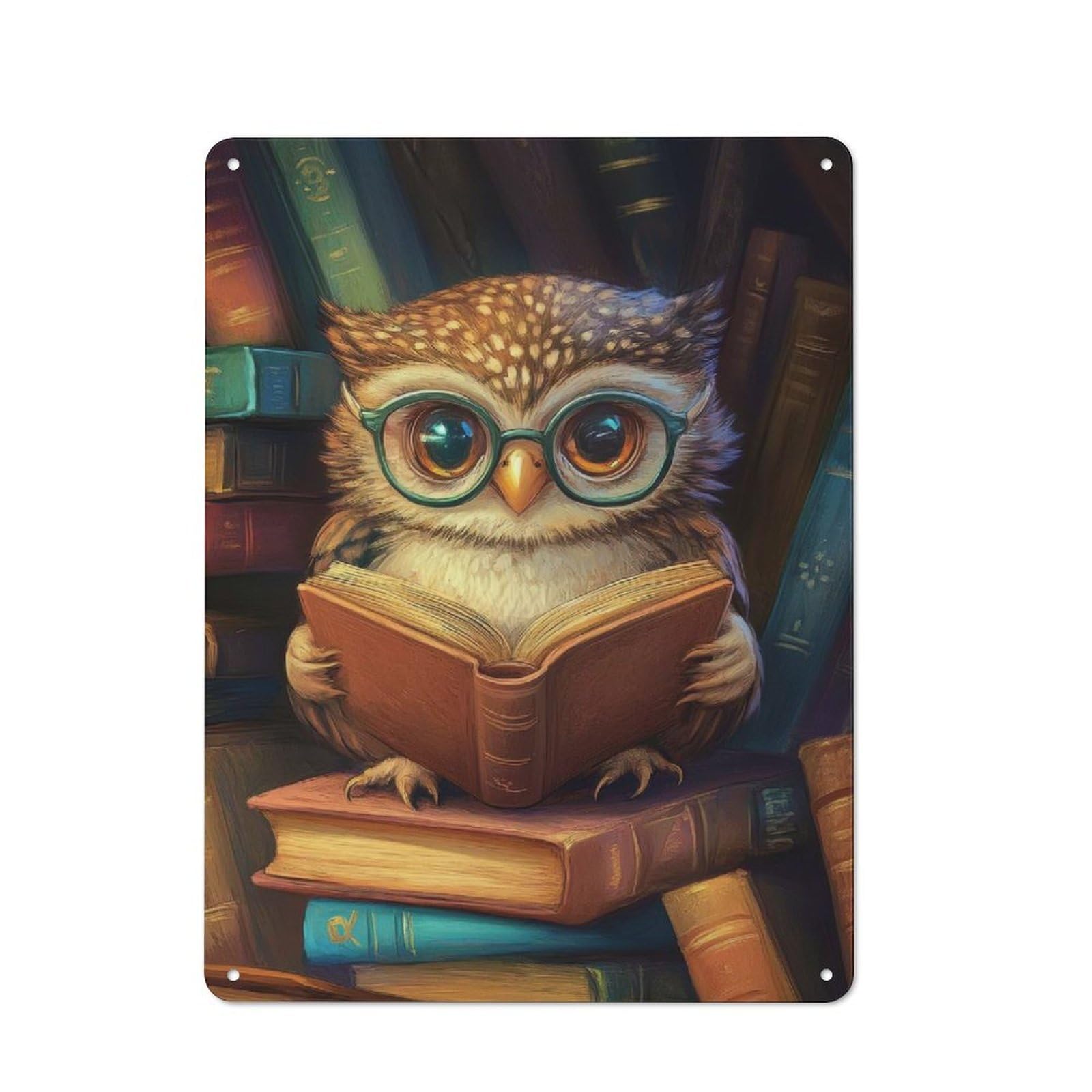 Junmoney Owl Reading Book Industrial Metal Sign 40X30cm, Clean Industrial Loft Wall Plaque For Modern Home, Workshop, Office Or Cafe