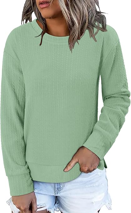 ONLYSHE Womens Shirts Long Sleeve Crewneck Tunic Tops Casual Lightweight Knit Solid Color Sweatshirts Trendy Blouse Basic Tee