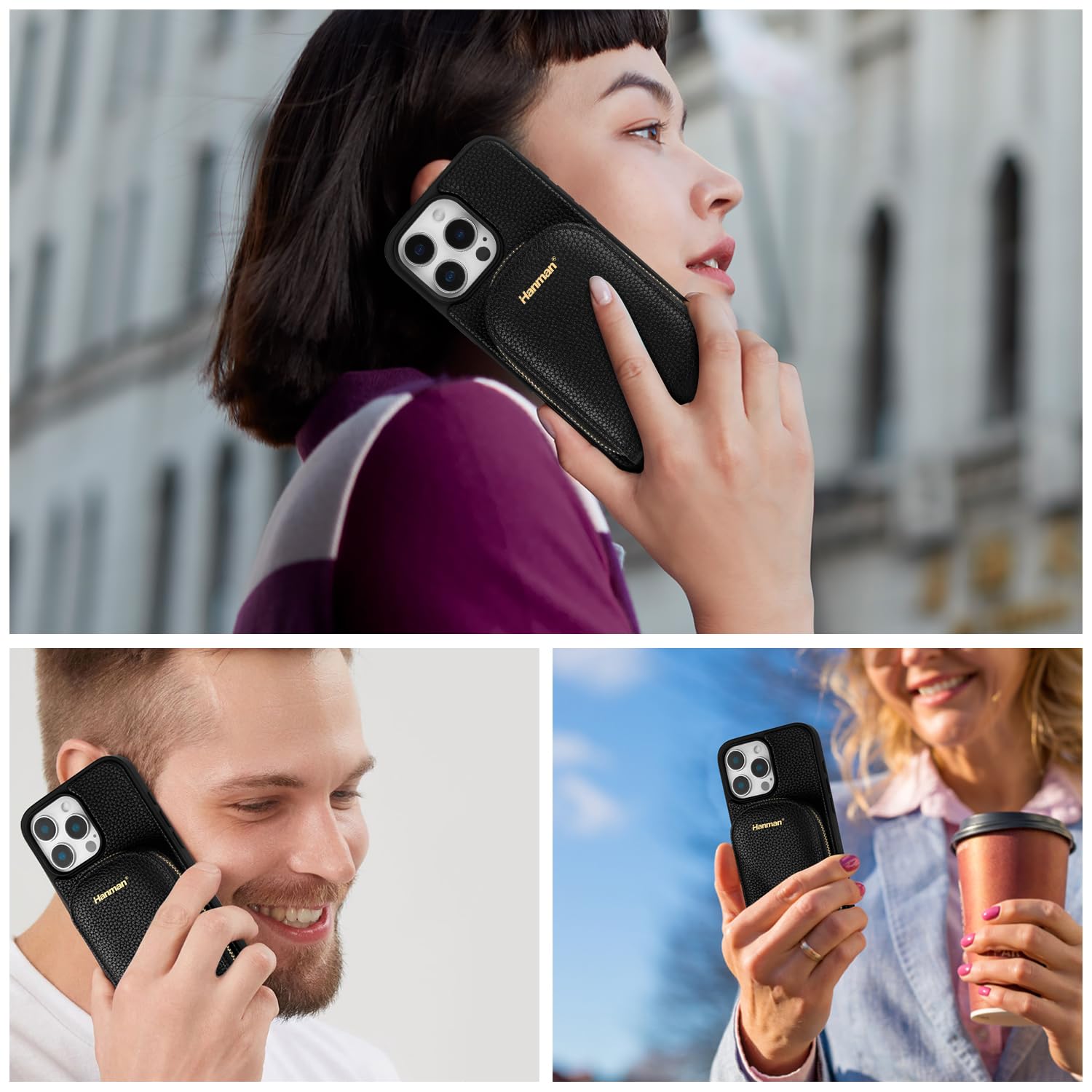 Hanman Leder-Hülle Für IPhone 16 Pro Max – Mit 2 Kartenfächern, Ständer & Magnetverschluss