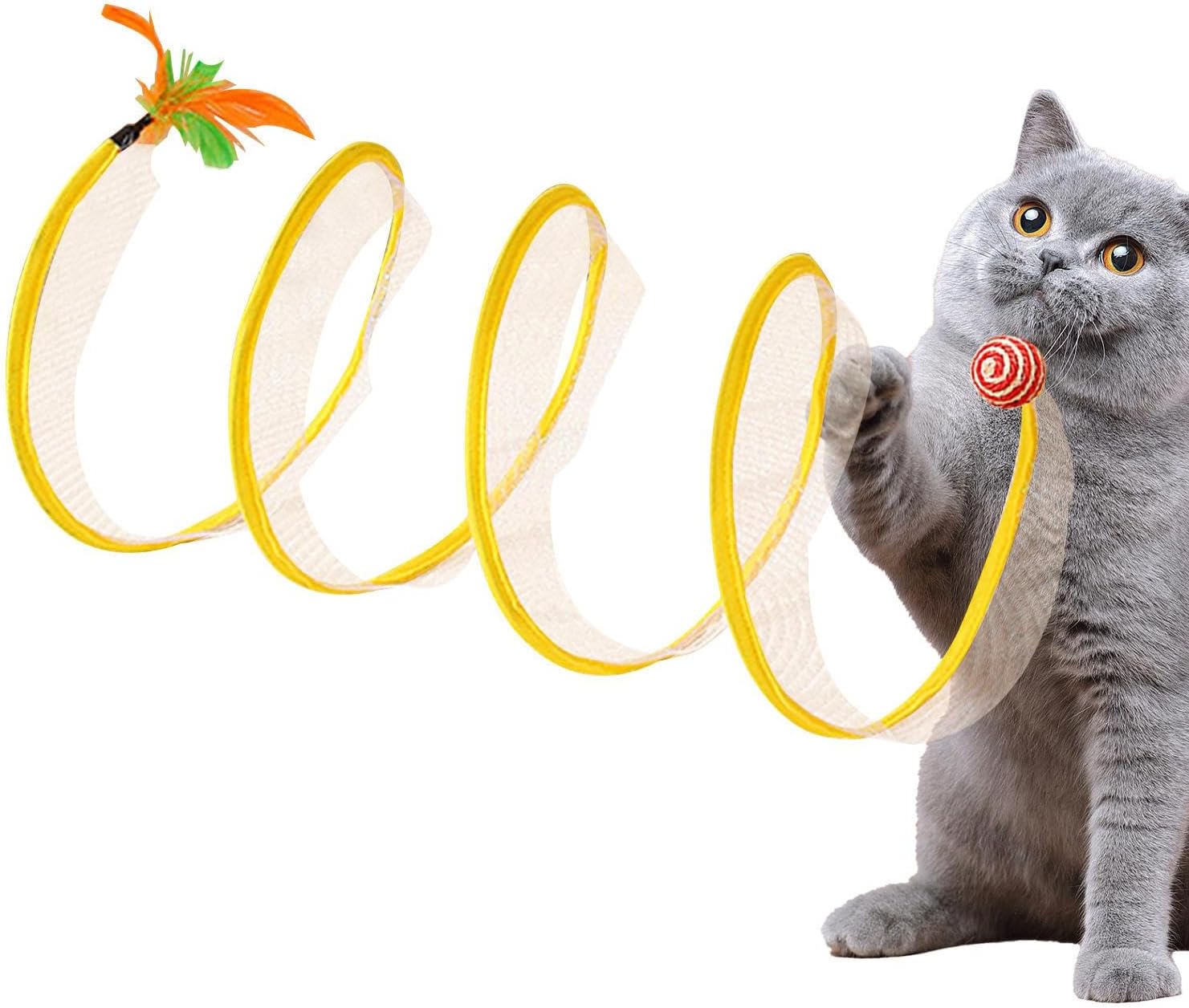 Cat Play Tunnel Toy,Indoor Cat Tunnel Toys | Foldable Adventure Tunnel Toys for Cats, Dogs and Small Pets Reusable Tunnel Bed Toys for Decorhome, 1, Hemp ball feather