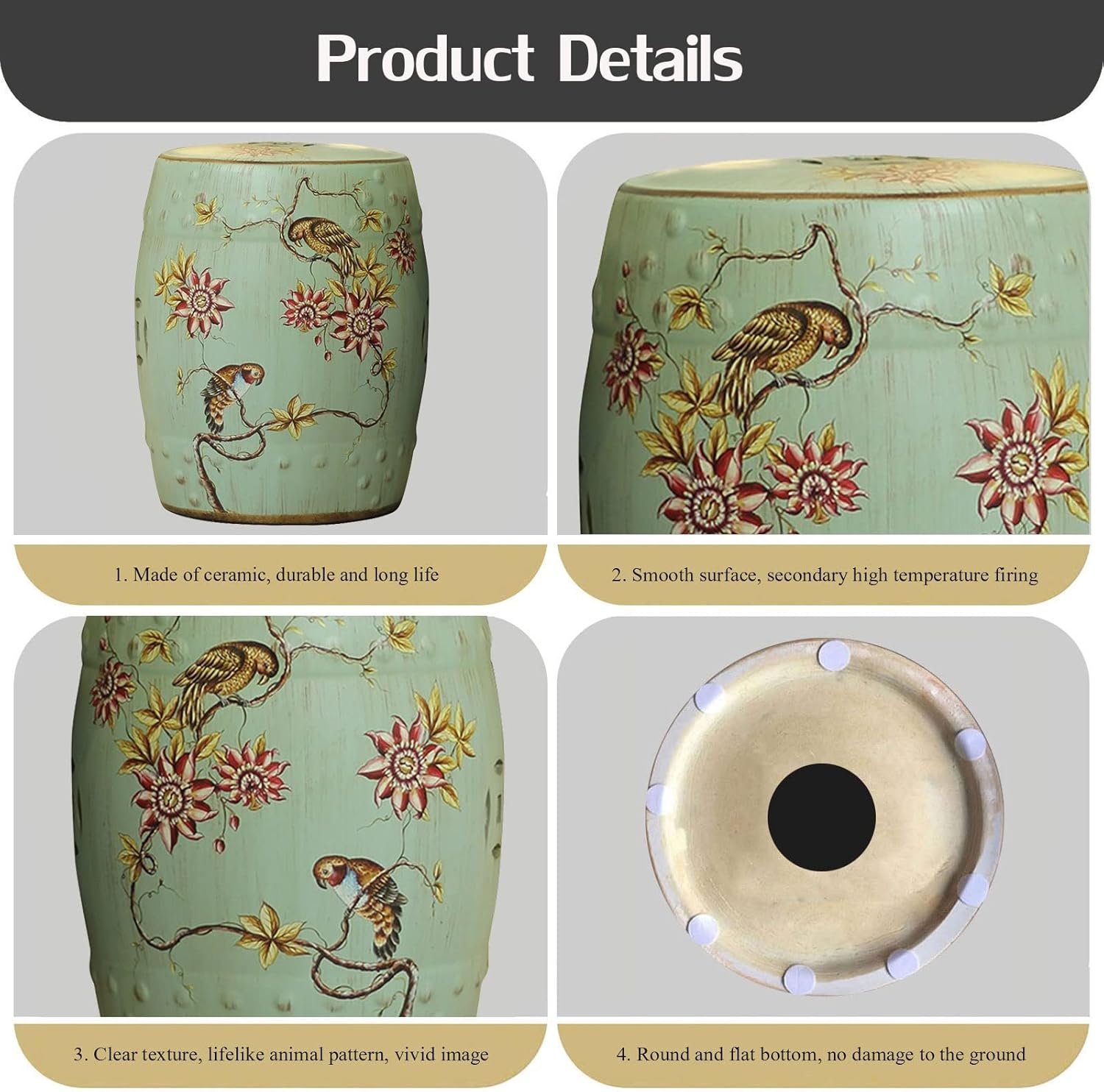 Decorative garden stools, Decorative Ceramic Garden Stool, Flower and Bird Dressing Stool Shoe Changing Stool, Suitable for Living Room, Balcony, Garden, Etc.