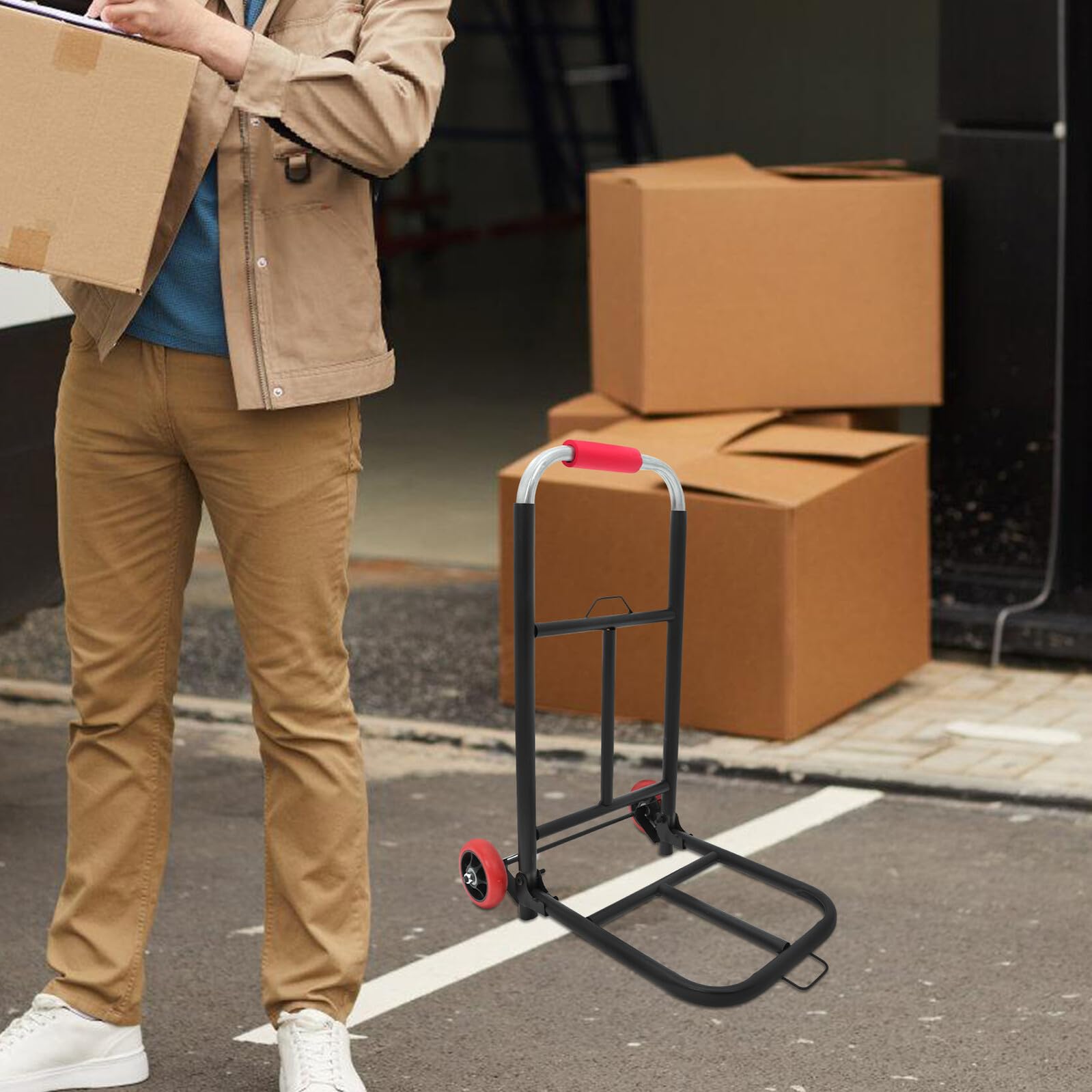 Carro de mano plegable con ruedas de poliuretano, carrito portátil para mamá y carrito de compras para un fácil manejo de materiales y transporte industrial, ligero y