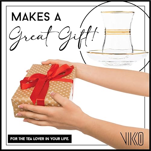 Miniatura 7 de Vikko Vasos y platillos de té turcos, auténticas tazas de té turco de 4 onzas, juego de 6 tazas y platillos de té de vidrio transparente, juego de