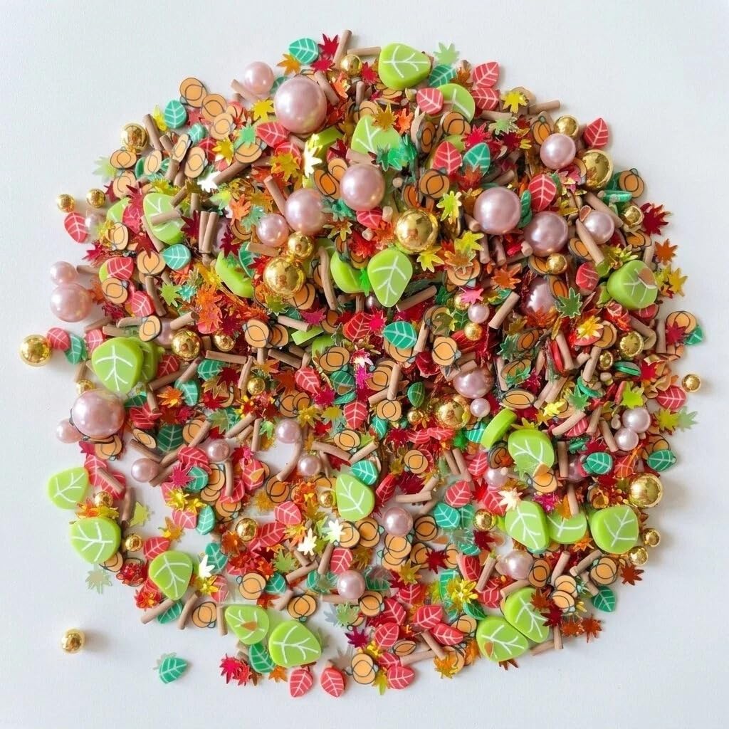 100G Polymer Clay Sprinkles for Crafts, Thanksgiving Pumpkin Embellishments for DIY Crafts Nail Art Lip Gloss Supplies Cellphone Decoration Accessories (Coffee)