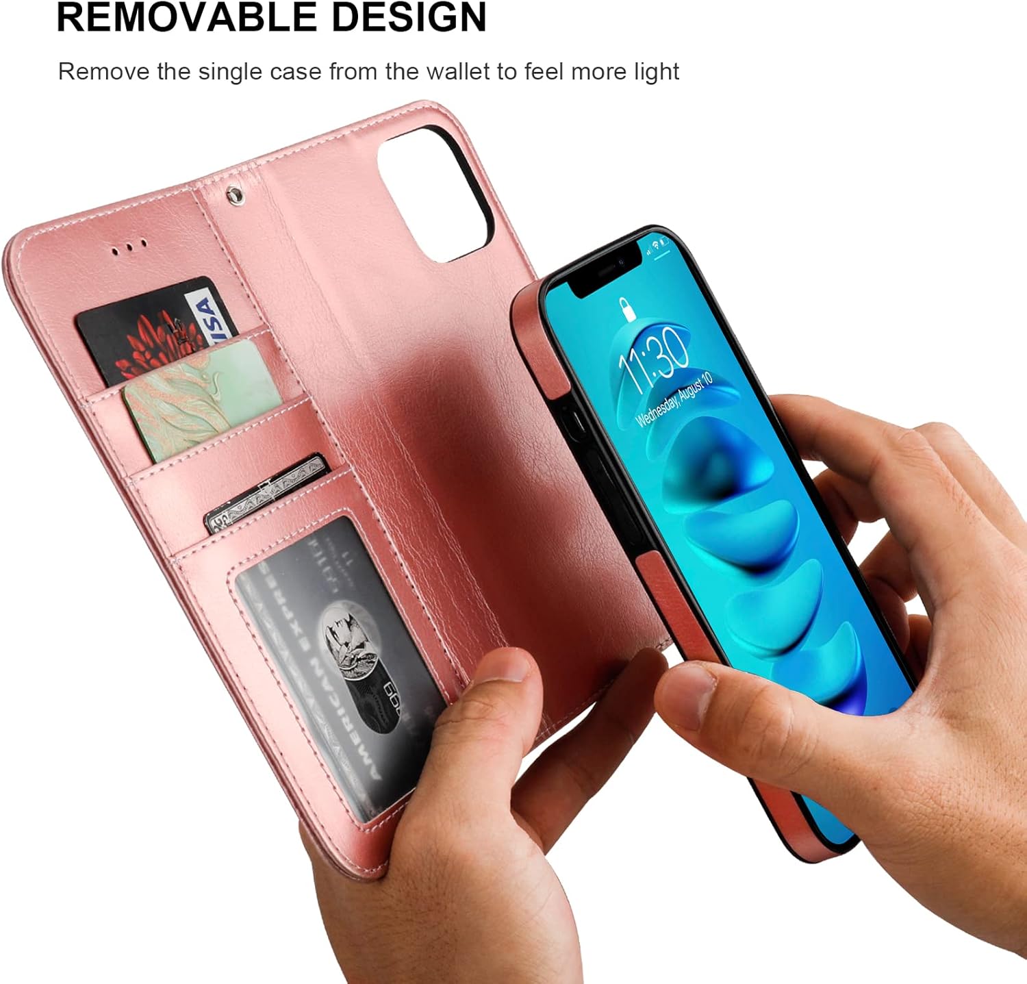 Bocasal A Detachable Magnetic Wallet Case for iPhone 14 + A Slim Leather Case for AirPods Pro