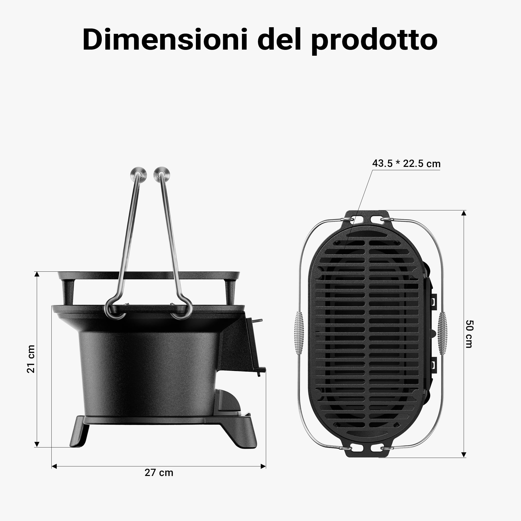 Wiltec Pentola in ghisa con griglia, barbecue portatile a carbonella con sistema di aspirazione, 50x27x21 cm, griglia da campeggio