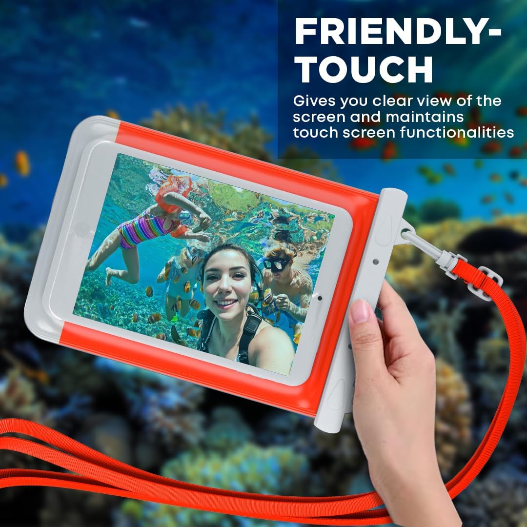 – Waterproof Tablet Pouch/Bag - Orange TPU Tablet Pouch for Mac, iPhone/Android, Case, Drybag, for Surfing, Bodyboarding, Fishing, Boating, Kayaking, Watersports