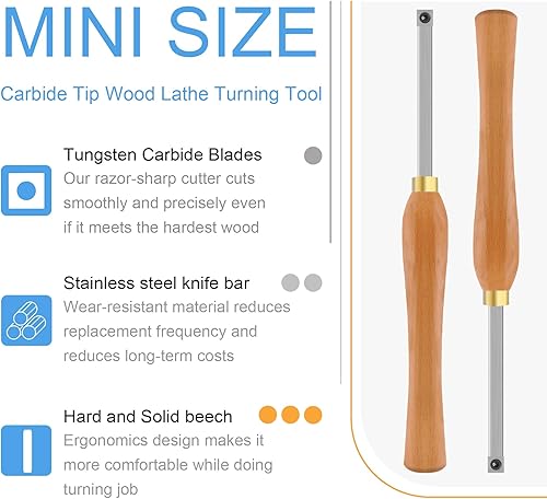 Miniatura 10 de Herramienta de torneado de madera, cincel de acabado de tamaño mini con insertos redondos Ci3 de 0.472 in para aficionados a la madera o bricolaje o