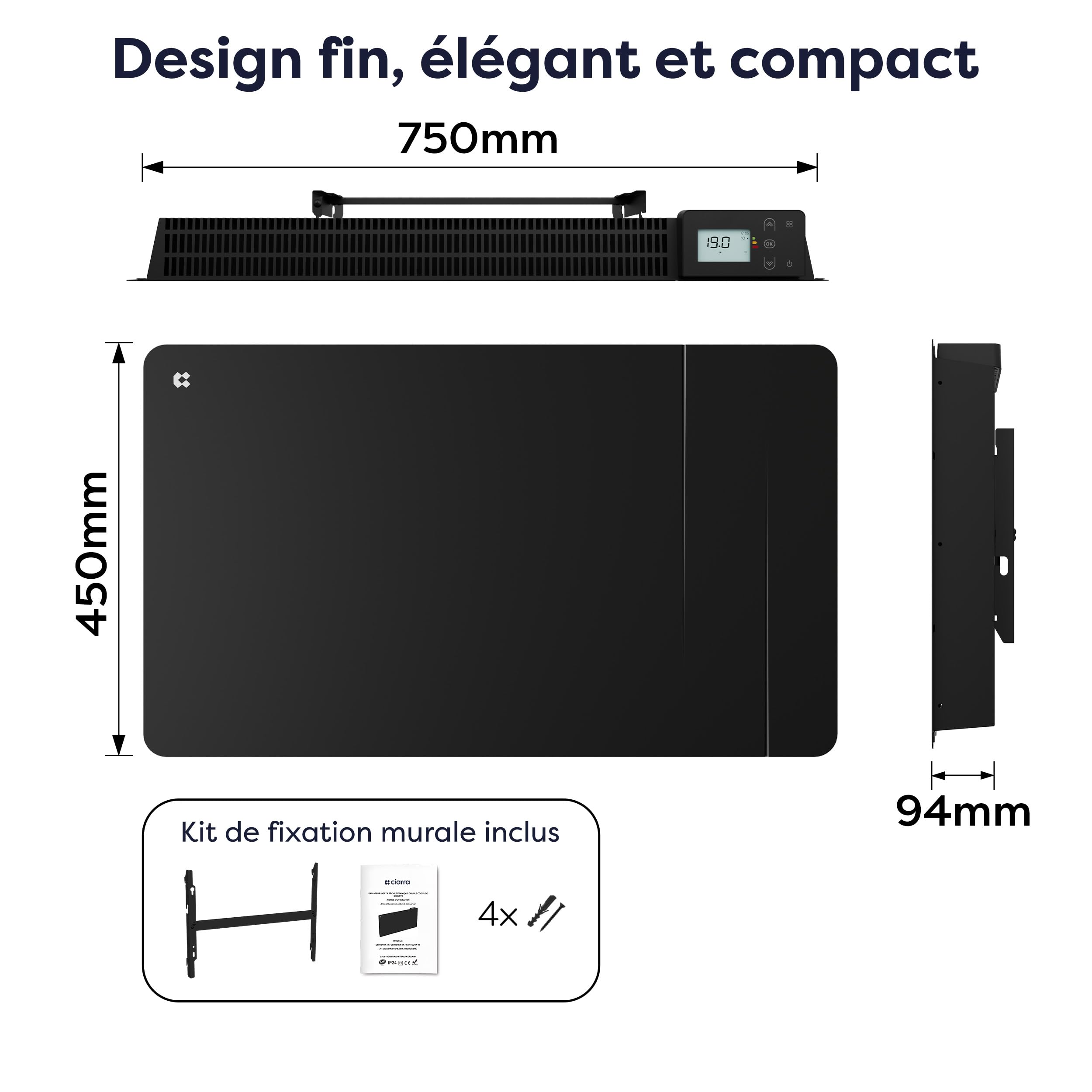 CIARRA CBHTD15A-B Radiateur à Inertie Céramique 1500W WiFi Noir