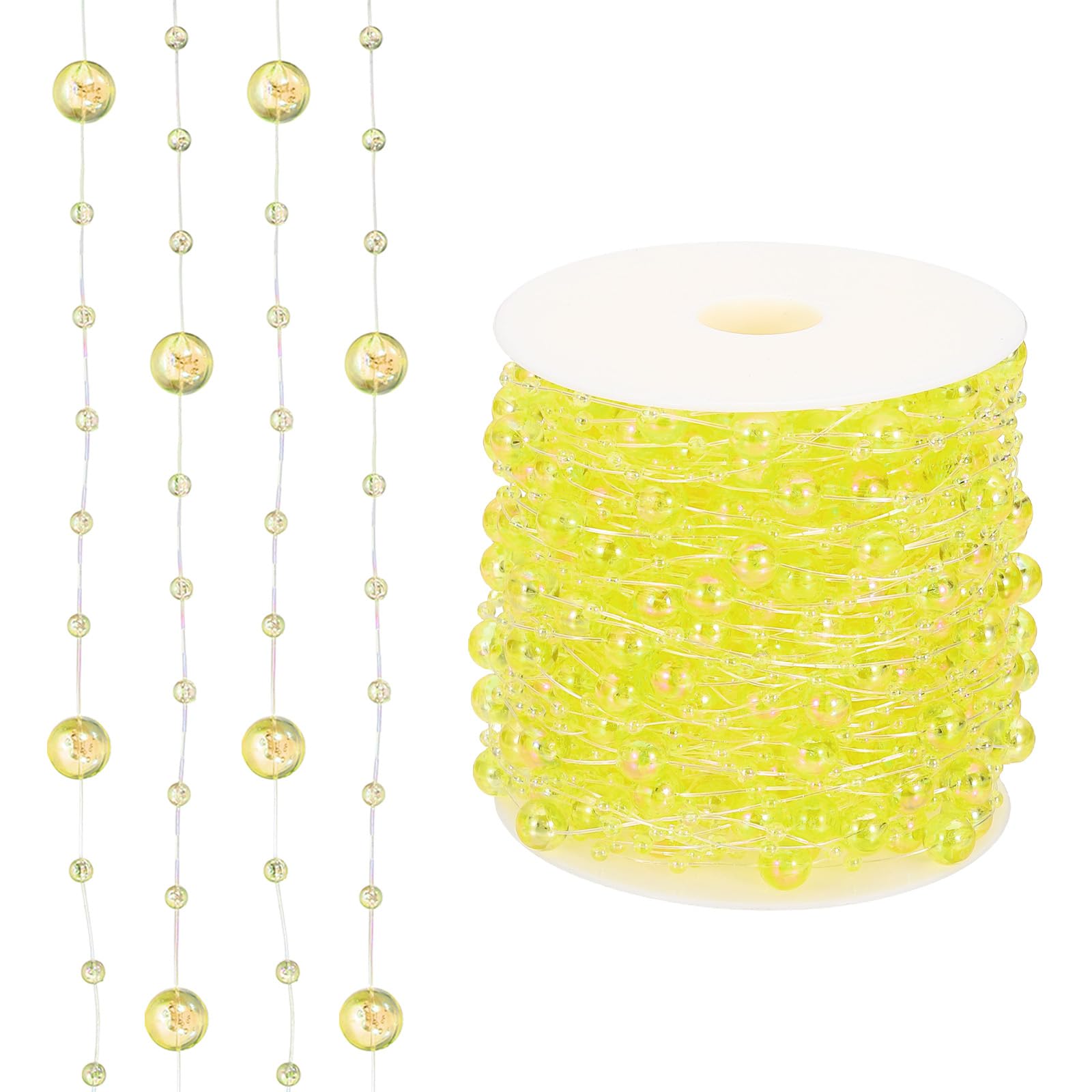 sourcing map 98 Feet Artificial Pearl String, Faux Pearl Beads Fishing Line String Beads Chain Vases Filler for Floating Candle Wedding Centerpiece Party Decoration, Iridescent Yellow โ image 1