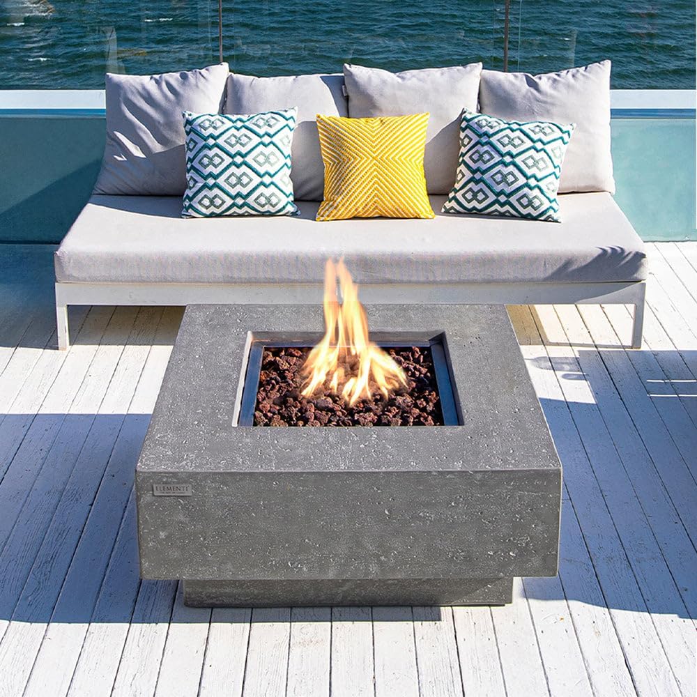 Manhattan Concrete Fire Pit 36" x 36" Outdoor Patio Firepit Includes Lava Rocks Modern Fire Pits & Outdoor Fireplaces for Garden, Deck, Indoor & Outdoor Heating