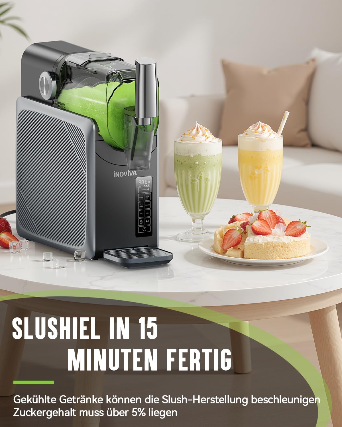 INOVIVA Slush Maschine, Kein Eis erforderlich, 2L Slushie Maschine für Zuhause mit Selbstreinigung, 5 voreingestellte Programme, gefrorene Slushie, Margaritas, Frappés, Milchshake (S1.2 Version)