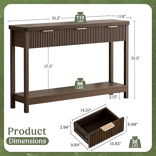 Miniatura 2 de Lulive Mesa consola acanalada de 51 pulgadas para entrada, mesa de entrada con 3 cajones de madera, mesa de granja detrás del sofá para sala de