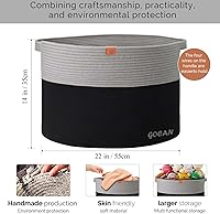 Vista 4 de Cesta de almacenamiento extragrande para lavandería, 22 x 22 x 14 pulgadas, cesta tejida de cuerda de algodón para manta con asas para sala