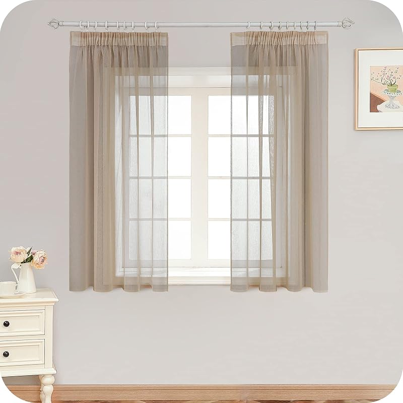 MRTREES Bézs Fényáteresztő Függöny Len Hatású Anyagból - 145x140 cm Fülekkel, Nappali, Hálószoba, Gyerekszoba Dekorációhoz, 2 db