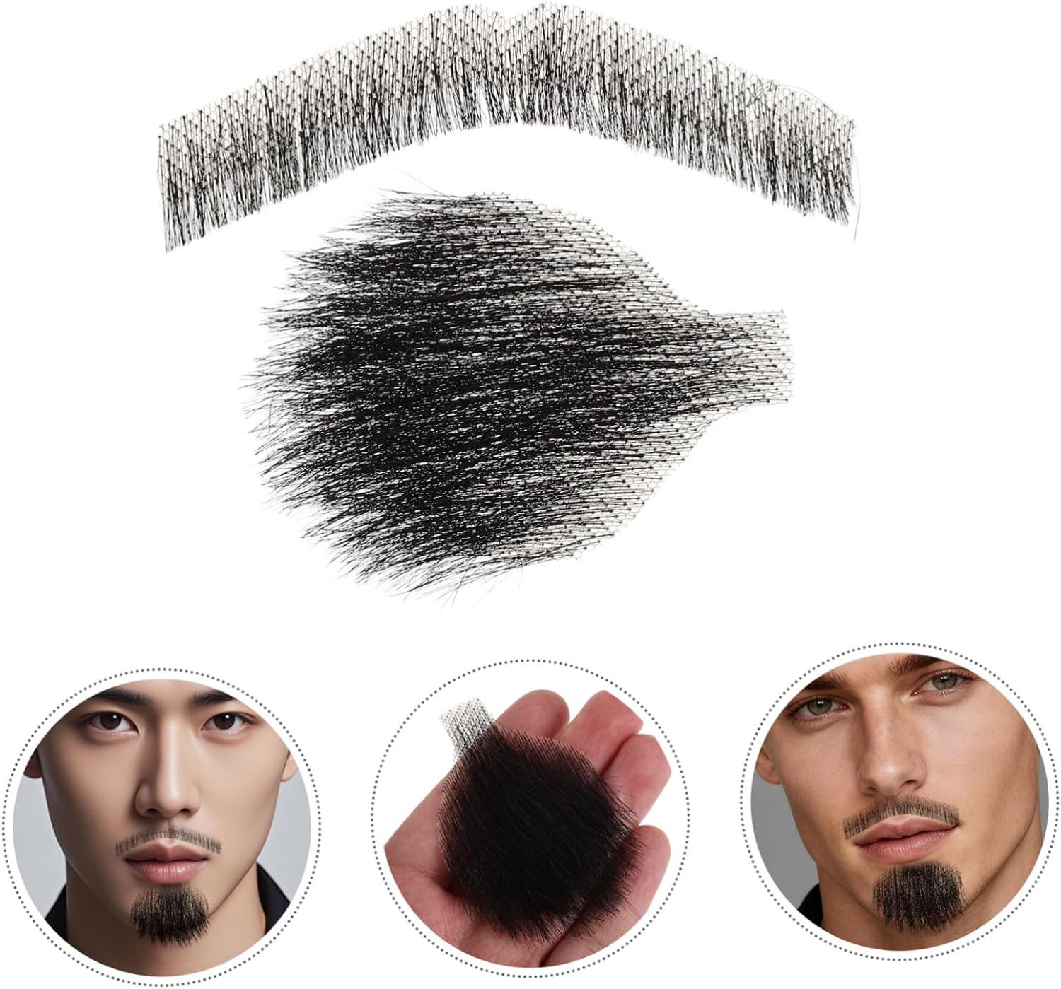 Men's Real Hair Fake Beard and Mustache Set for Film Cosplay Black