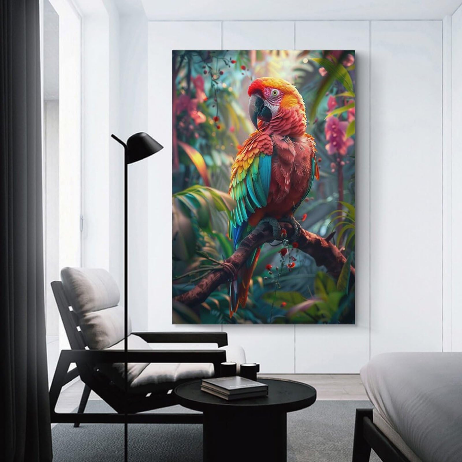 Junmoney Home Decor Wall Art Colorful Jungle Parrot, 16x24inch(40x60cm), for New Homes, Bedrooms Or Workspaces, Home Decor Gift with Stylish Appeal