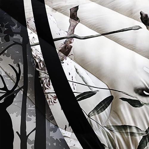 Miniatura 3 de AILONEN Juego de edredón de ciervos de caza, tamaño Queen, juego de ropa de cama con estampado de ciervos y cuernos de bosque blanco y gris, juego