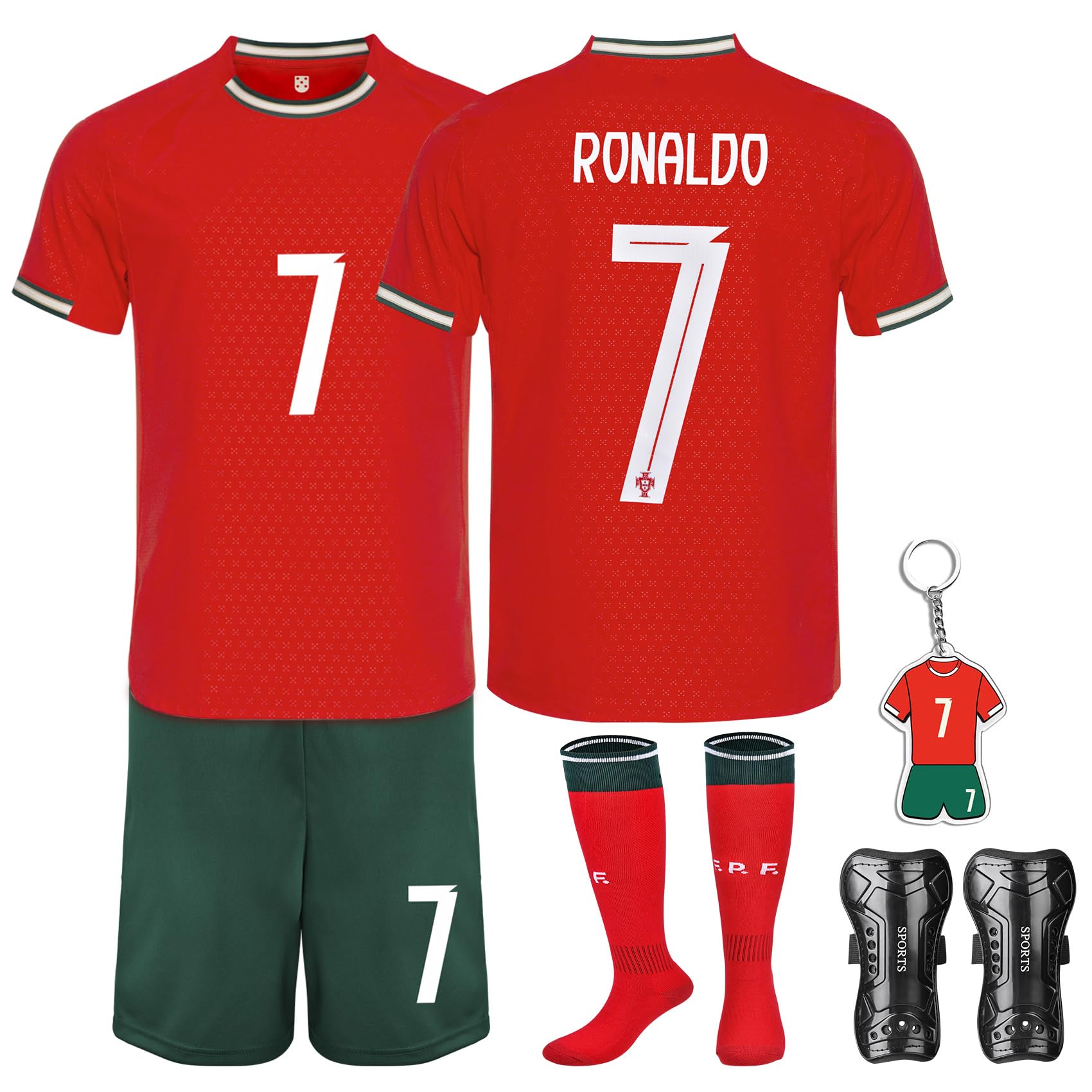 Maillot de football pour enfants - N° 7 - Ensemble maillot de football avec t-shirt, short, chaussettes et genouillères, maillot pour garçons et filles
