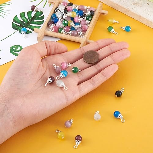 Miniatura 5 de KISSITTY 100 cuentas de gota de ojo de gato, 10 colores hechos a mano, colgantes colgantes de 0.315 in con tapa de cuentas para hacer joyas