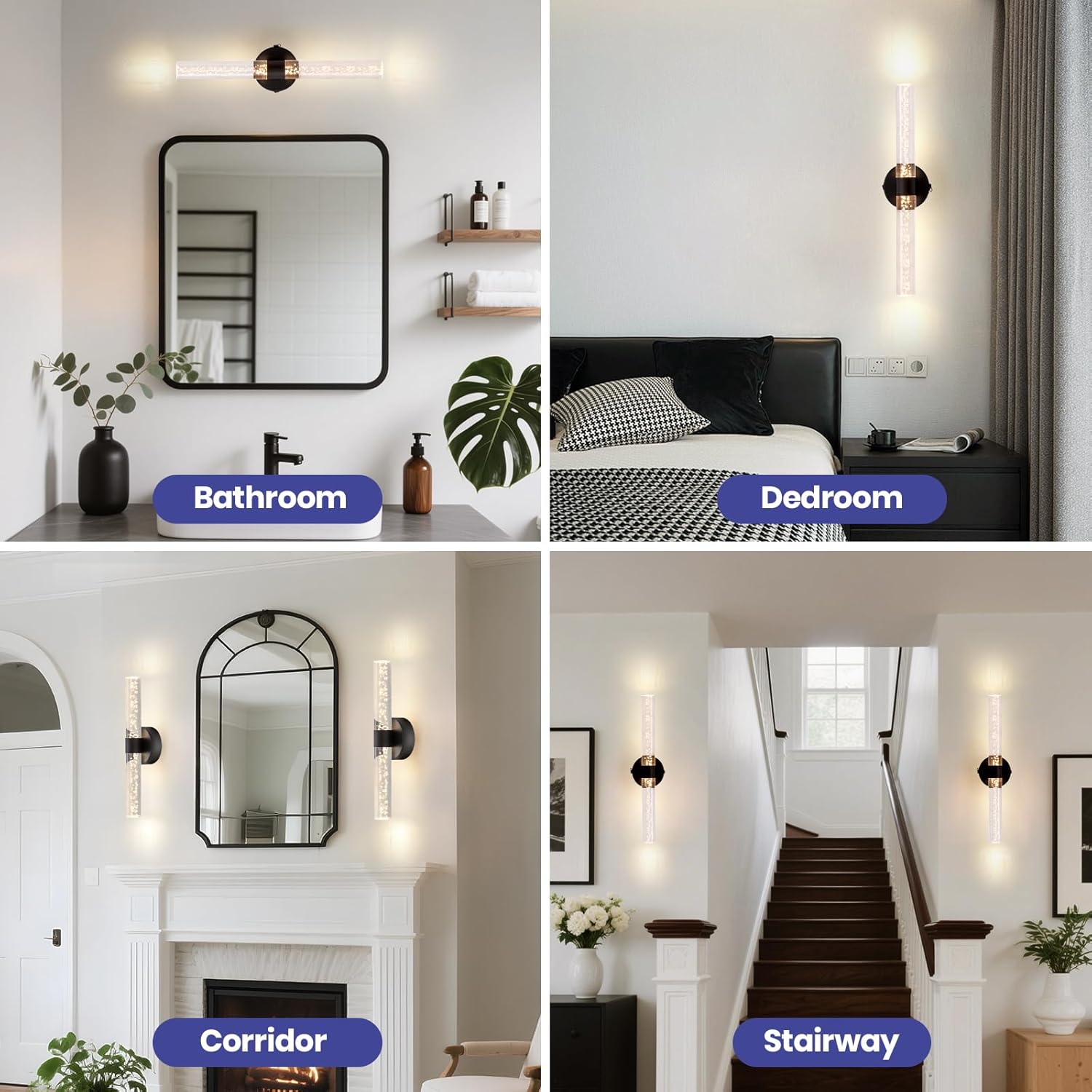 Battery Operated Black Wireless Wall Sconces 2-Pack,10000mAh LED Rotate Wall Light with Remote Dimmable, 9 Color with Bubble Crystal, 3 Color Temperatures, RGB Timing Lights for Living Room, Bedroom