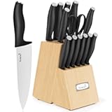Kuisine Kitchen Knife Set&comma;High Carbon Stainless Steel Ultra Sharp Blade Ergonomic Handle&comma;Knife Set with Block Built-in Sharpener&lpar;15PCS&comma;Black&rpar;