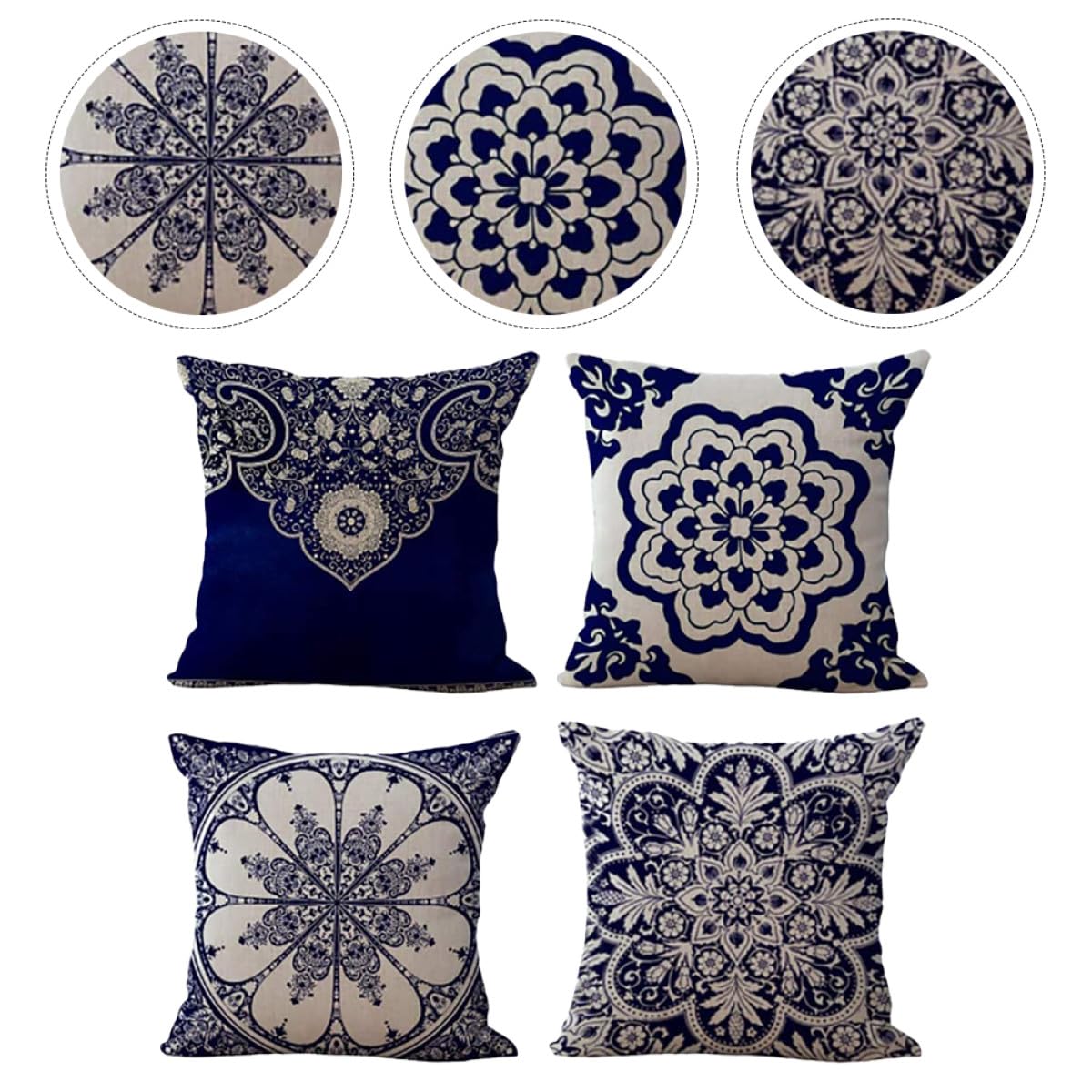 SHINEOFI Set 4 Federe per Cuscino Quadrate in Lino Motivo Floreale Stile Cinese, Copricuscini Decorativi 45X45 CM per Soggiorno Casa Ufficio Bar Hotel