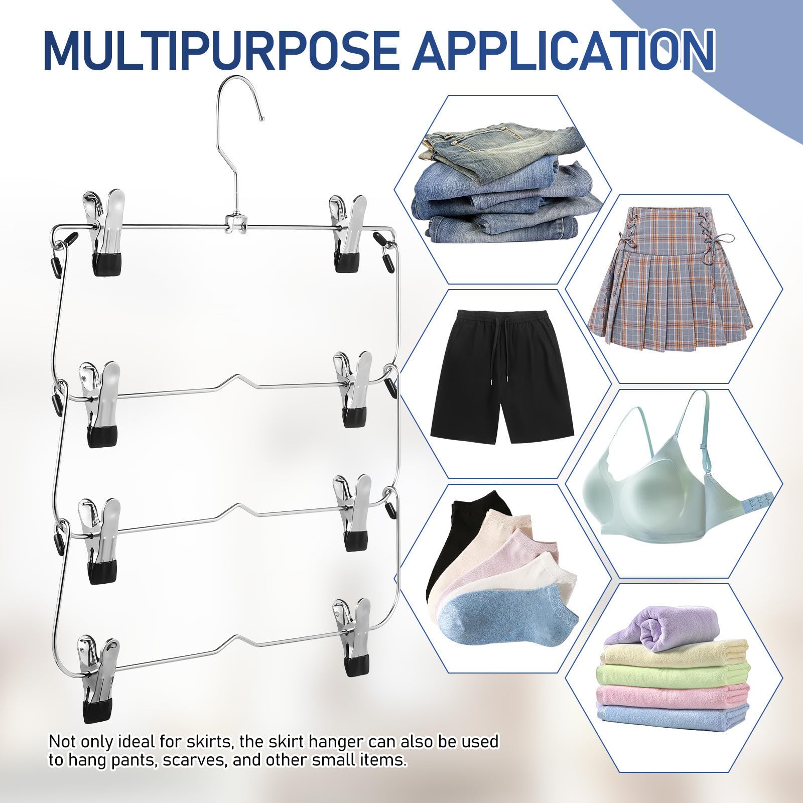 USHOBE 4 Pezzi Appendini Gonne e Pantaloni Salvaspazio in Acciaio ad Alto Manganese con Clip Antiscivolo Design Multistrato per Organizer Armadio