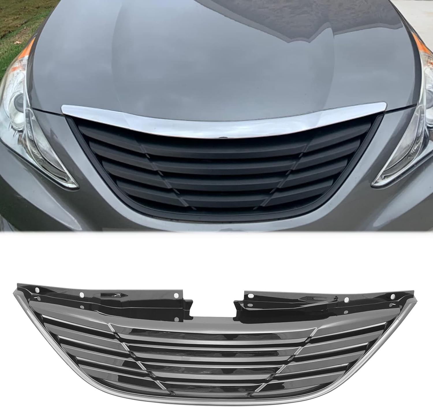 S&T Racing Matte Black Horizontal Front Hood Bumper Grill Grille Cover Abs for 10-13 Sonata MPN: HY1200154