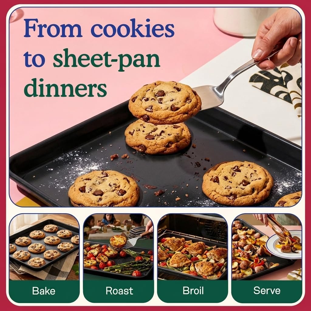 Great Jones Holy Sheet Pan (Pepper) | Nonstick, Half-Sheet Pan | Aluminized Steel, 18.5" x 13.5" | For Baking, Roasting, & Broiling | Premium Bakeware with Even Heat Distribution | Dishwasher-Safe