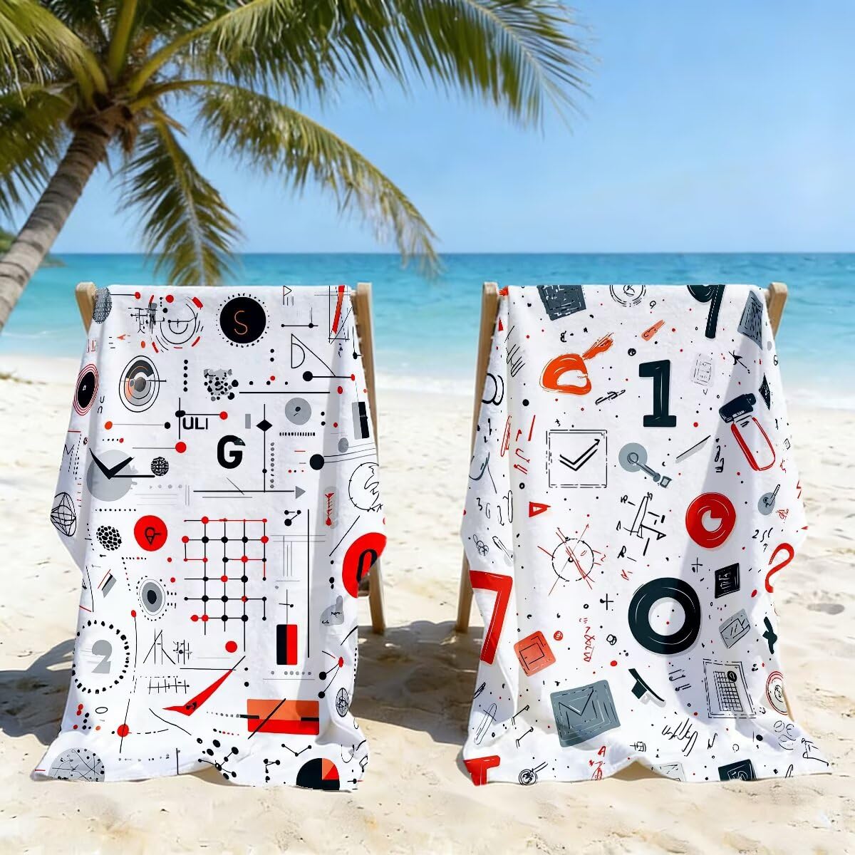 Serviette de Plage Microfibre, Lot de 2 Serviette de Bain Grande Taille 90x180 cm, Séchage Rapide Drap de Bain Géométrie, Anti Sable Serviettes de Plage, Serviettes Microfibre Sport pour Travel -4036