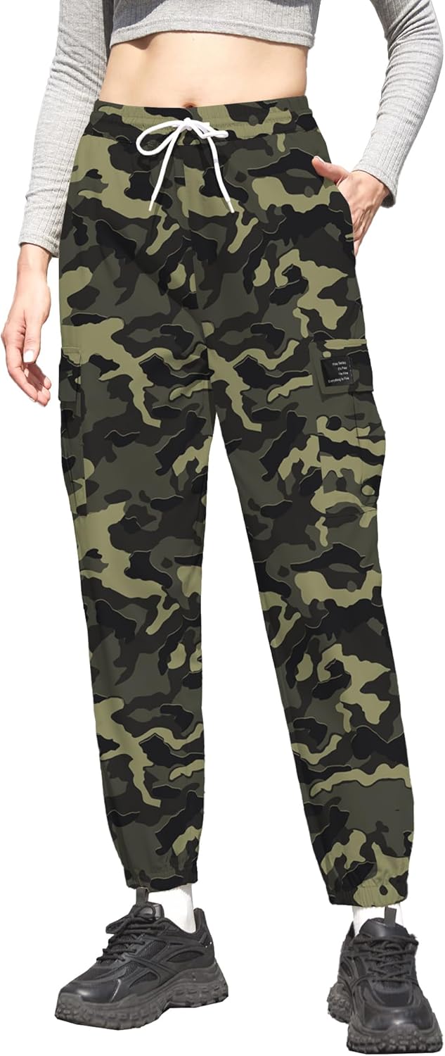 Cromoncent Girls & Womens Camo Print Cargo Pants Outdoor Lightweight Jogger Baggy Pants, 6 Years - XX-Large - Image 2