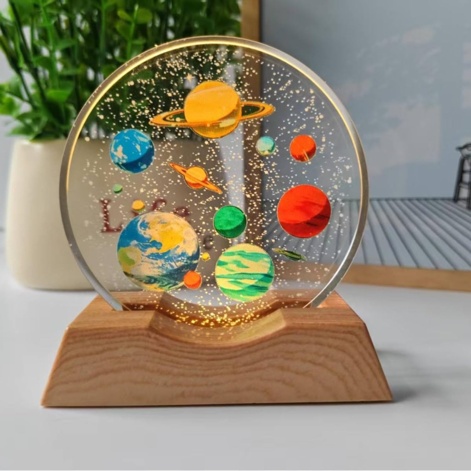 One94Store 3D Acrylic LED Night Light with Planet Design – Warm White Ambient Lighting Decorative Table Lamp with Durable Plastic Base for Bedroom, Living Room, Study, Kids Room, Home Décor & Gifting