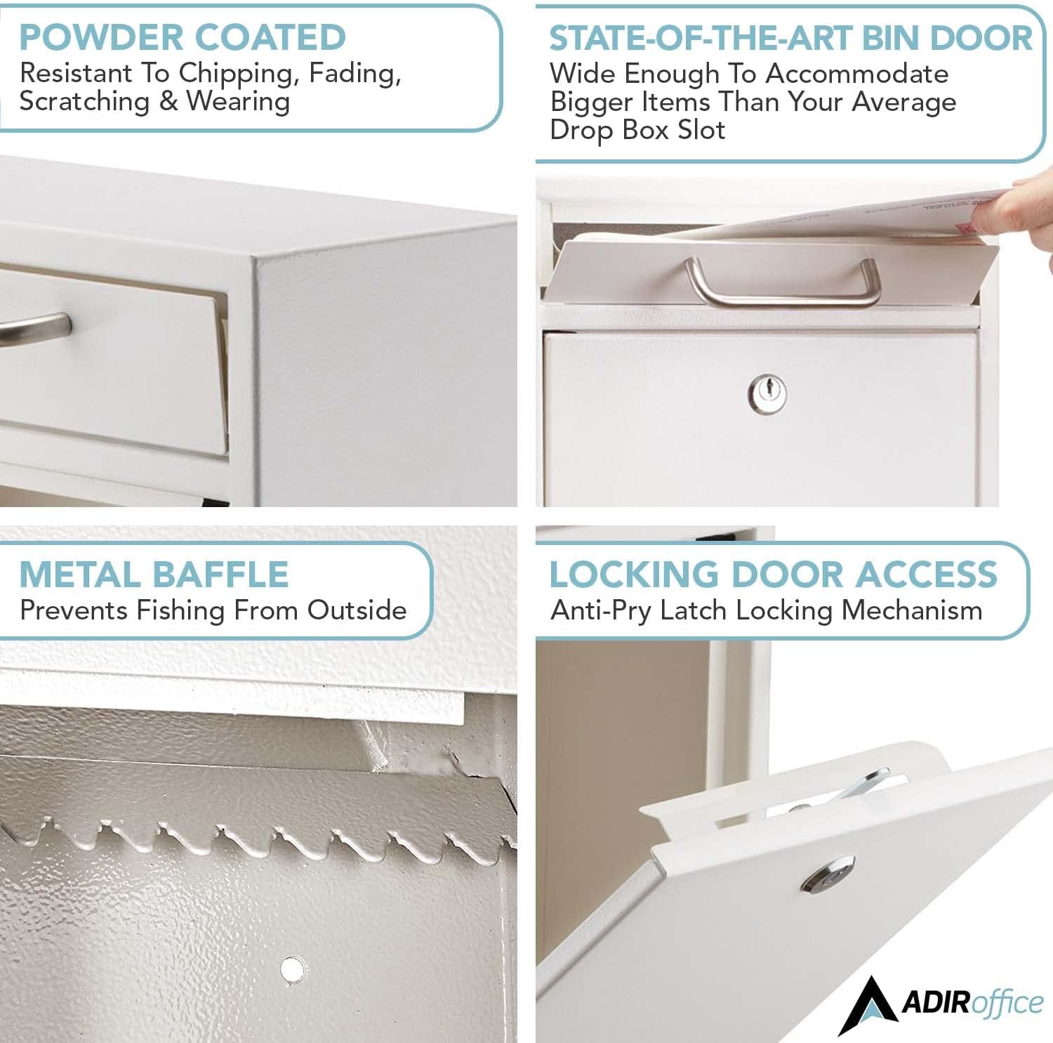 Adiroffice Steel Drop Box Wall-Mounted Mailbox - Hanging Secured Postbox - Durable Spacious Key - Perfect for After Hours Deposits Payments Key and Letter Drop Boxes with Lock for Outdoors