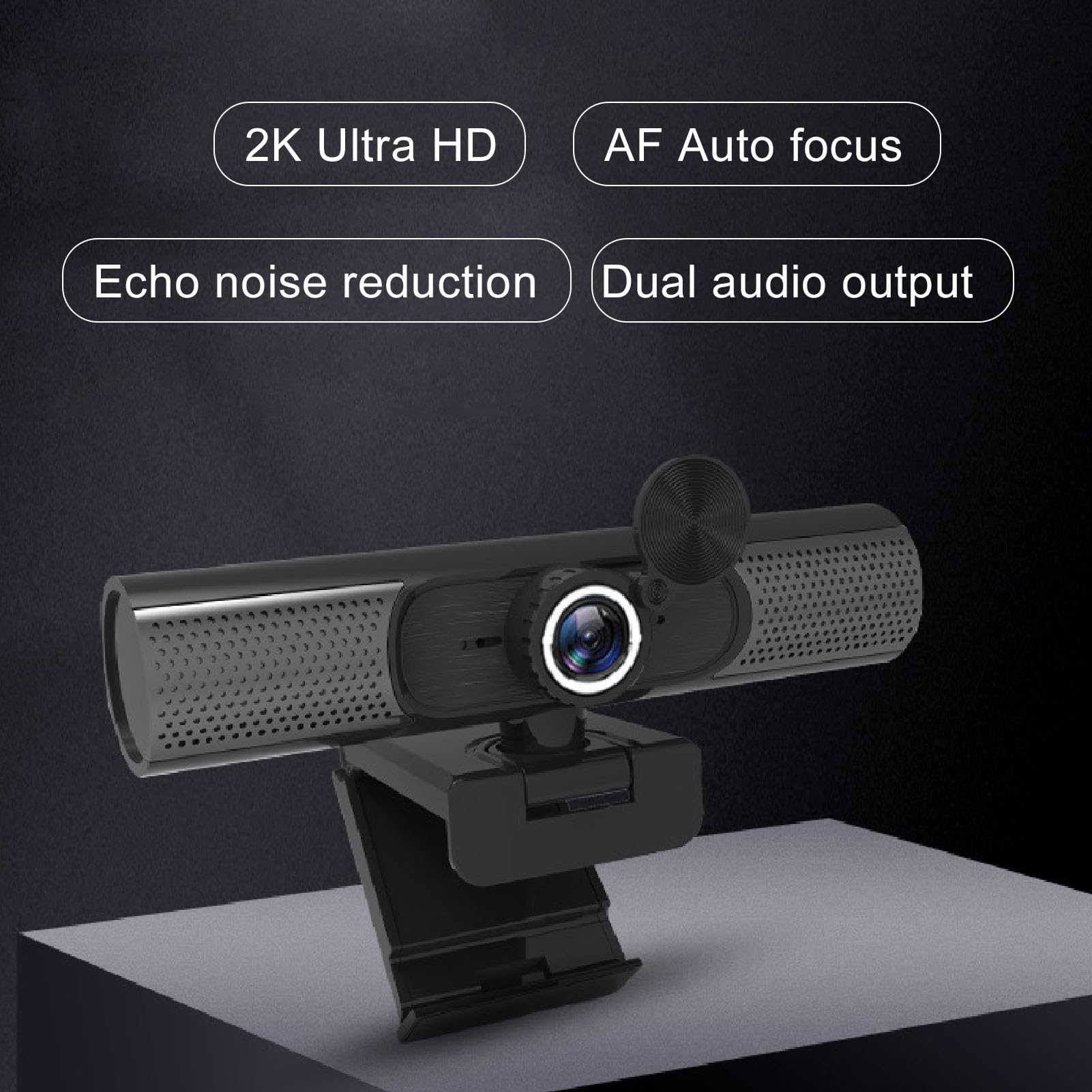 Webcam con Microfono, Webcam per Computer USB FHD 2K 30FPS, Videocamera con Messa a Fuoco Automatica e Copriobiettivo per Videoconferenze, Streaming Live