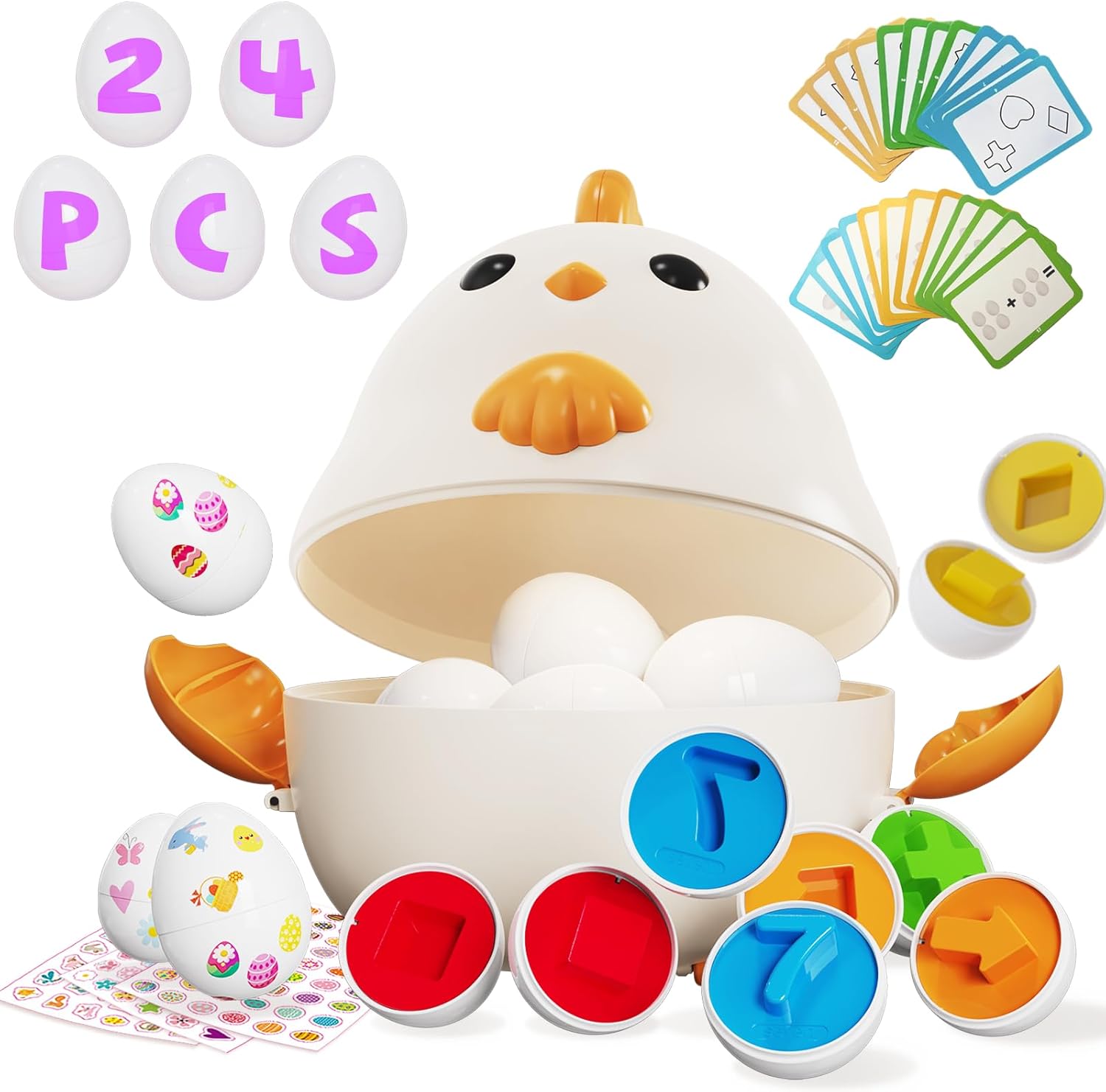 Matching Egg Toys for Toddle, 24 Pcs Color & Shape Recoginition Sorter Puzzle for Kids, Early Learning Educational Fine Motor Skill Montessori Gift for for 3+ Year Old Boys and Girls