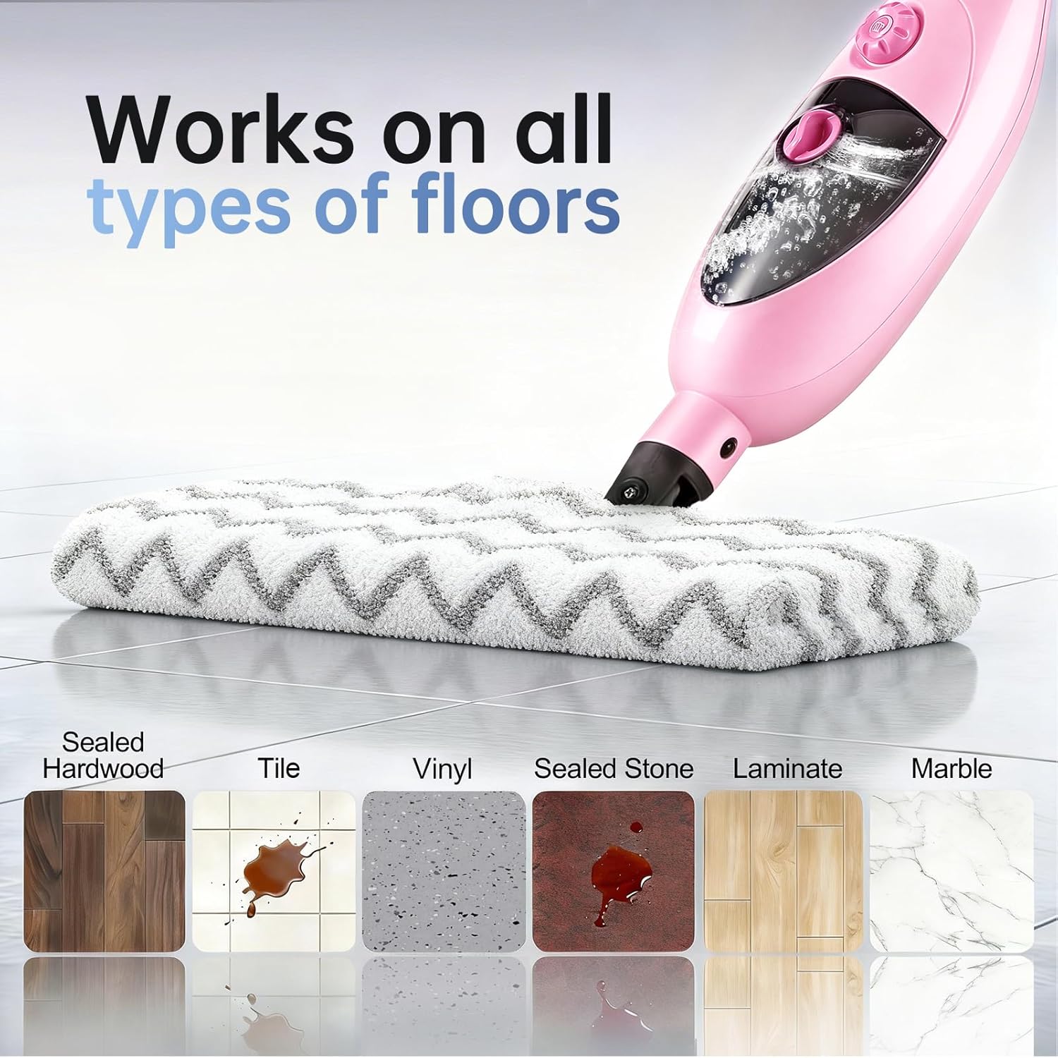 Moolan Steam Mops for Floor Cleaning, Steam mop for Hardwood Floors with Adjustable Steam & Double-Sided Pads, Floor Steamer for Laminate Floor, Tiles, Grout, Furniture (400ML Tank)